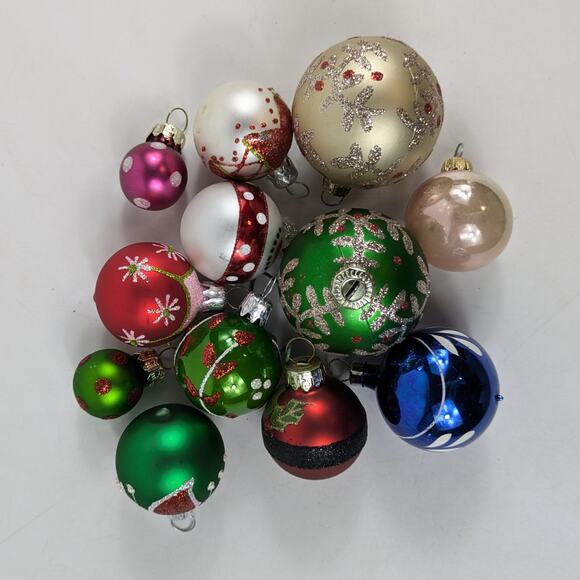 Assorted Mini Glass Christmas Ball Ornaments Lot Glitter Accents Colourful Set - Picture 3 of 3